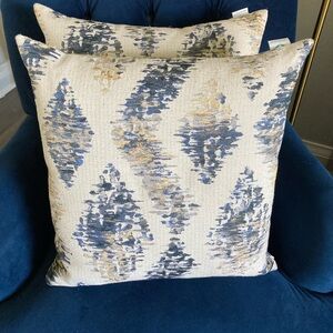 Blue and Gold Patterned Throw Pillow
